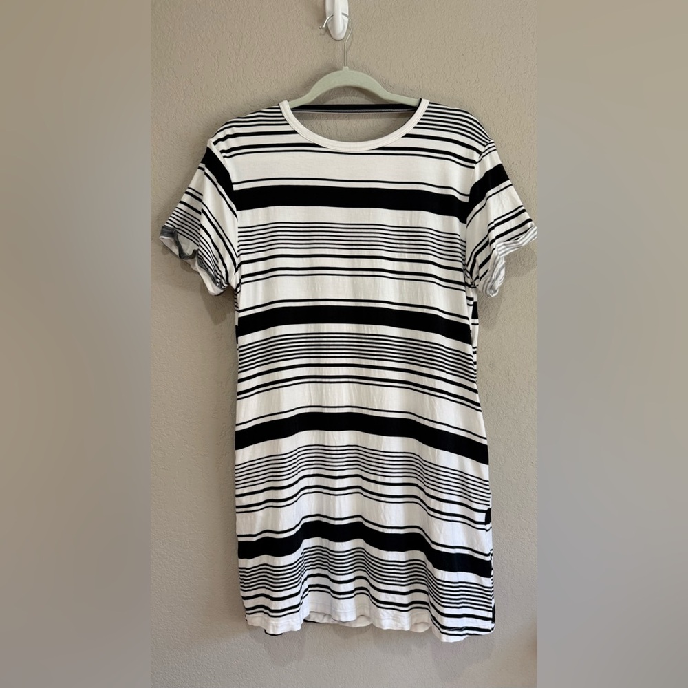 Ava Sky Black and White Striped Tee Dress